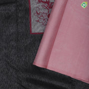 Black Colour Silver Zari Deer Design Border Less Ledge Peach Colour Luxury Black Silk Saree