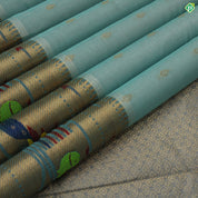 Sea blue With Blueish Grey Colour Paithani Work Border Tissue Kuppadam Silk Cotton Saree