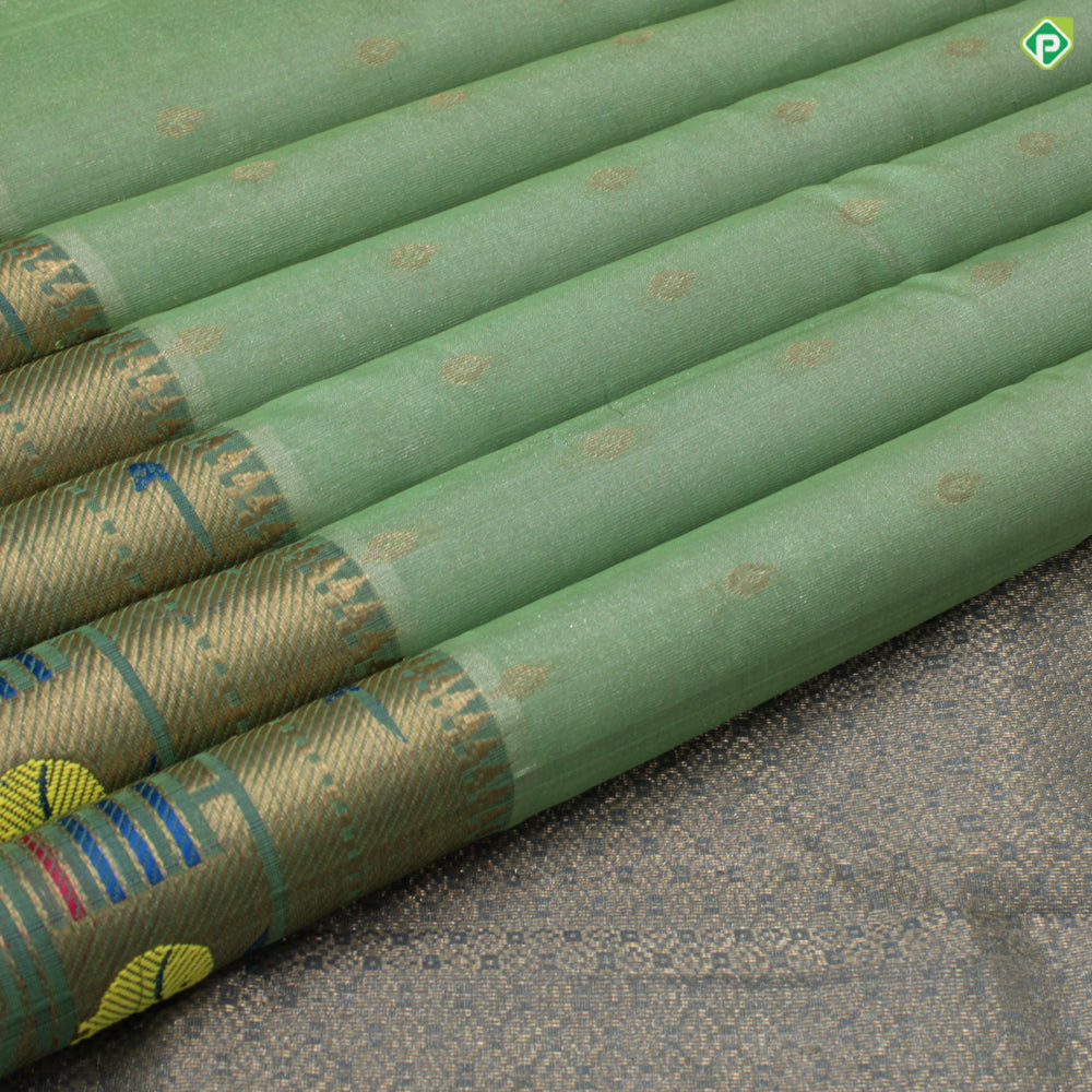 Sage Green With blueish Grey Colour Paithani Border Work Tissue Kuppadam Silk Cotton Saree