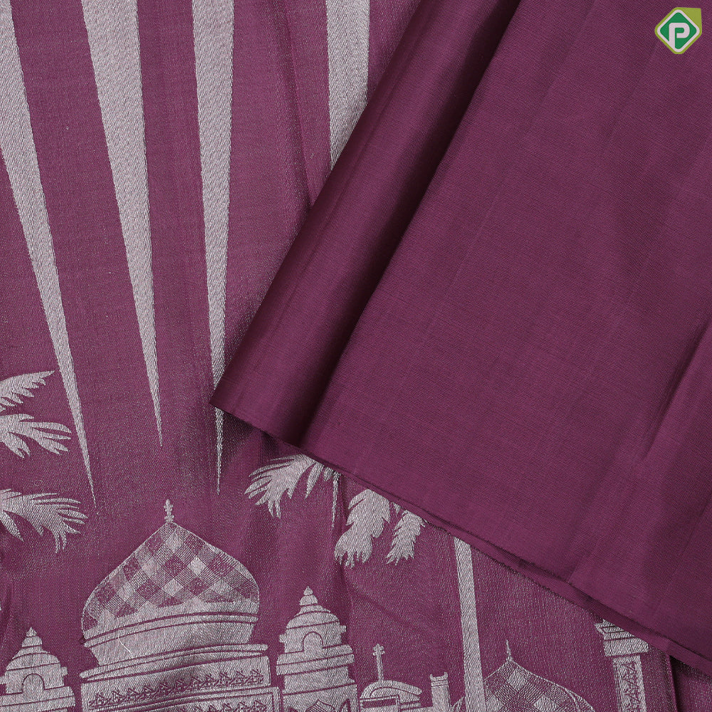 Wine color silver zari Taj Mahal Weaved And Inspired Signature edition trendy designer silk saree