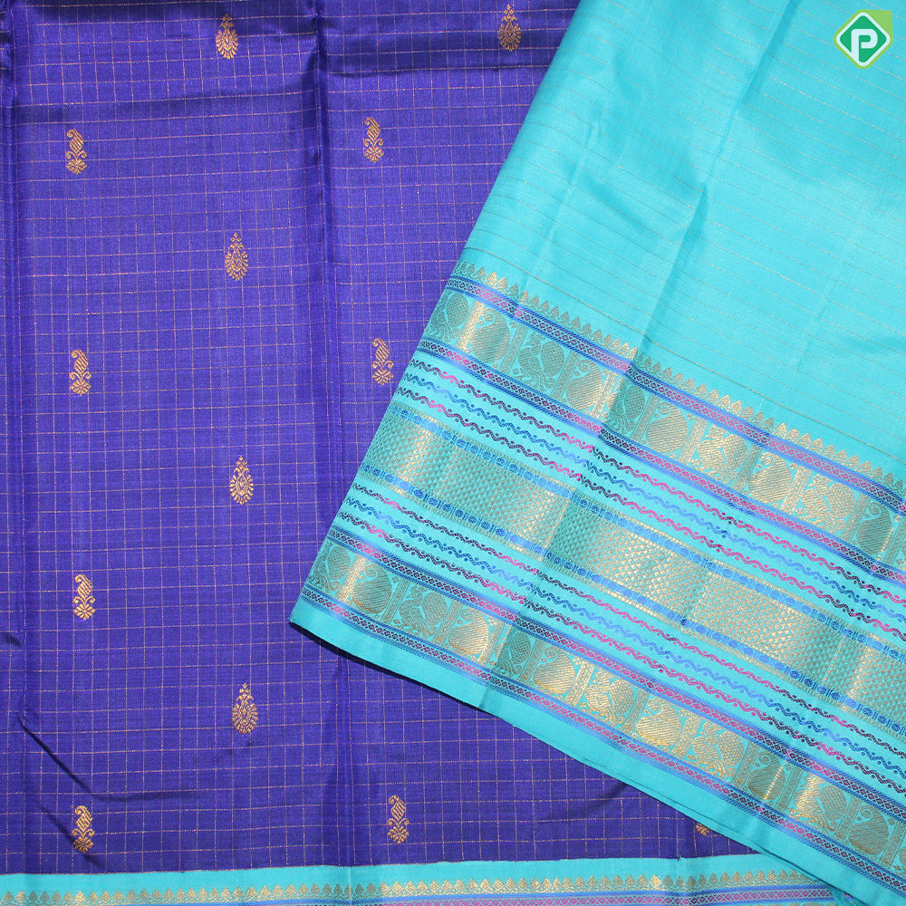 Purple Color Gold Zari Lines And Mango Design With Rexsona Green Peacock And Mango Design Border Traditional Silk Saree