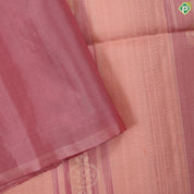 Peach and onion pink stripes gold zari round flower design borderless grand pallu soft silk saree