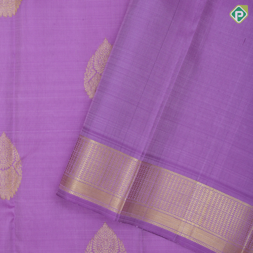Lavender gold zari thilagam butta design self gold zari zig zag edge border traditional silk saree