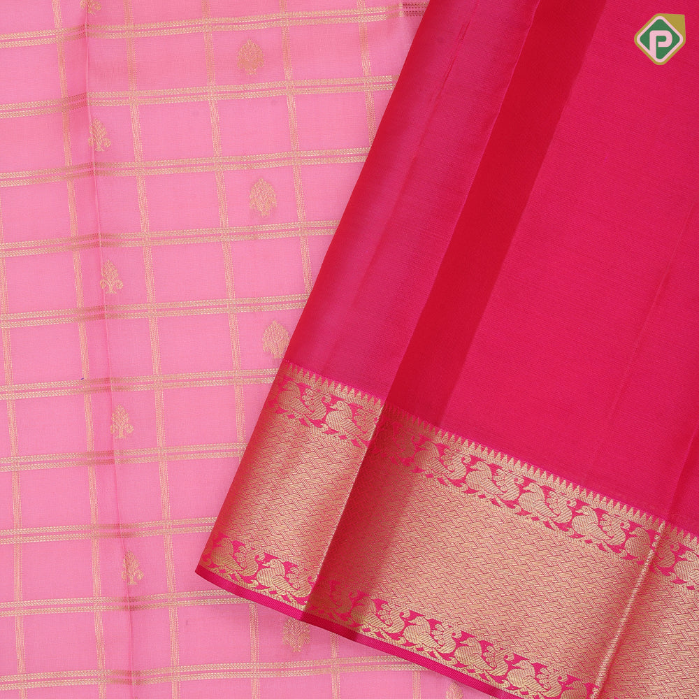 Peach gold zari window panel mid fancy butta pink gold zari fancy border Pure Mix silk saree