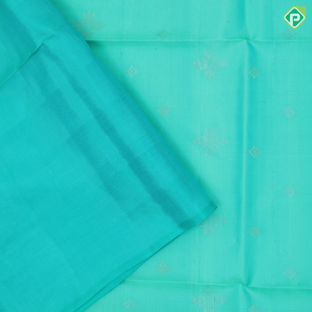Spring green silver gold zari fancy flower butta motifs sea green silver gold zari graphic design border soft silk saree