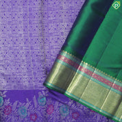 Purple Color Silver Zari With Green Color Mayilkan Design Border Traditional Silk Saree