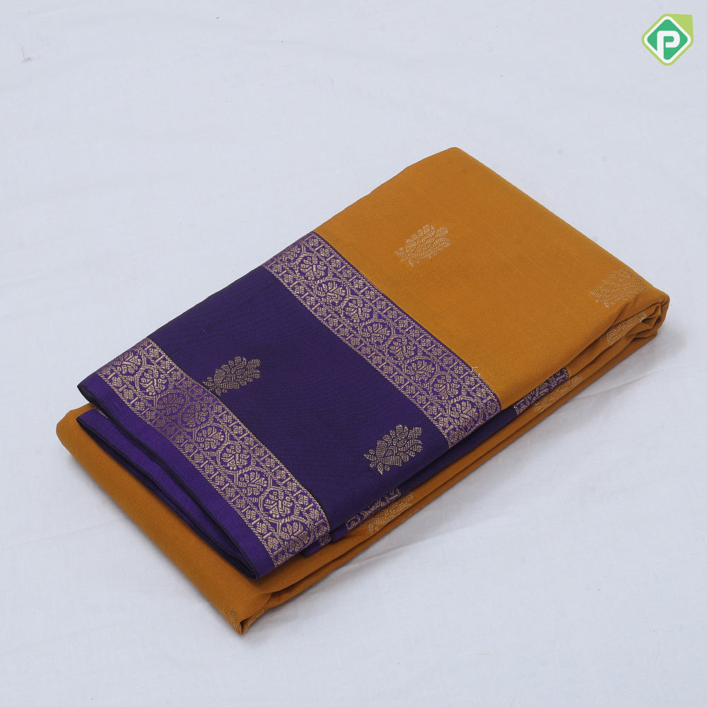 Pastel green gold zari fancy flower butta design contrast blue gold zari rettapet mid butta design art silk saree