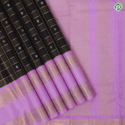Mid night blue gold zari velthari checks diamond butta lavender gold zari floral retta pett border vintage silk saree