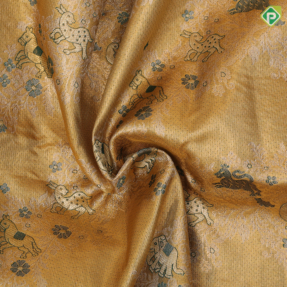 Yellow golden color vanasingaram meena work design bottle green gold zari border pattu paavadai lehanka