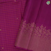 Purple base silk thread checks mid flower butta self gold zari fancy floral design border trendy designer silk saree