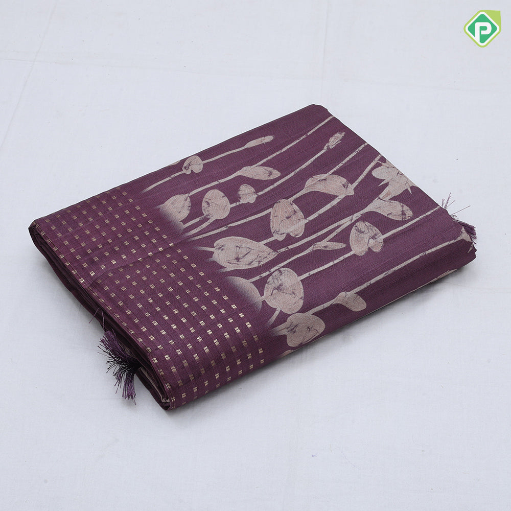 Solid color cream fancy plant design self gold zari button border fancy cotton saree