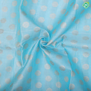 Sky blue silver zari rudraksham butta design orange gold zari border pattu paavadai lehanka