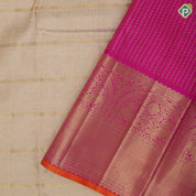 creamy sandal gold zari grand buttas filled checks contrast pink gold zari double peacock arch design border grand bridal silk saree