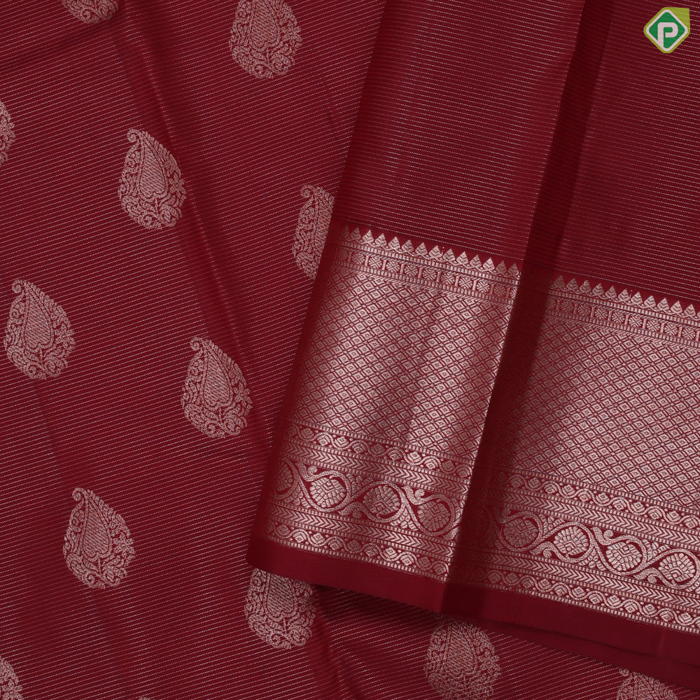 Beetroot maroon vairaoosi thilagam butta self copper zari mayilkan border traditional silk saree