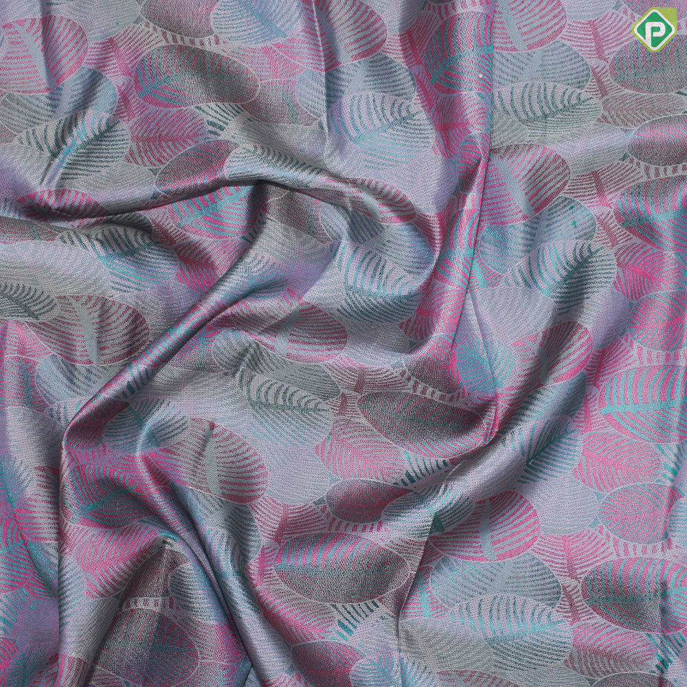 Gray Color Tree Design Gold And Silver Zari With Baby Pink Border Trendy Silk Saree
