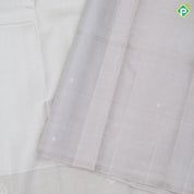 half white silver gold zari checks design beige plain silver gold zari flower butta border traditional silk saree