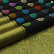 Black Colour Big Folka Thread Work Motifs Golden Zari Luxury Black Silks Saree