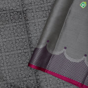 Black Colour Silver Zari Floral Design Rani Pink Mayilkan Border Design Luxury Black Silk Saree