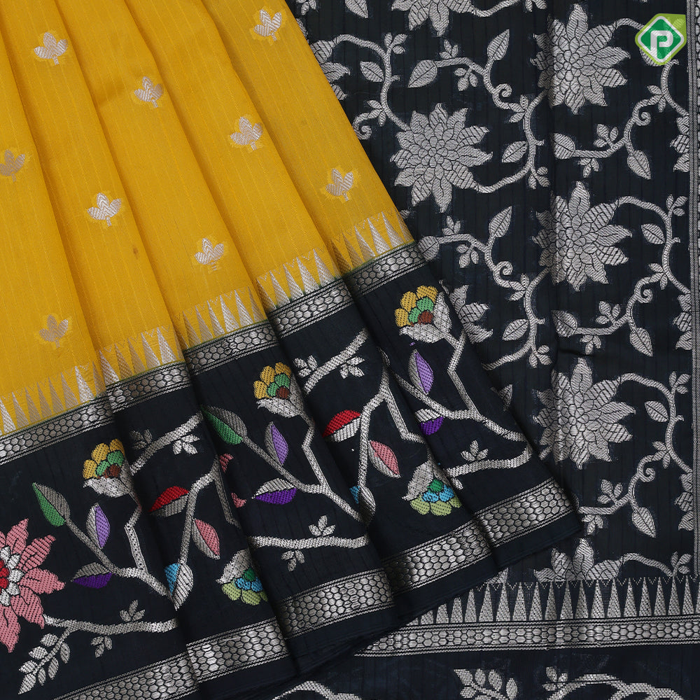 Bright Colour Based Small Motif Design Contrast Border Floral Flower Border Fancy Cotton Saree