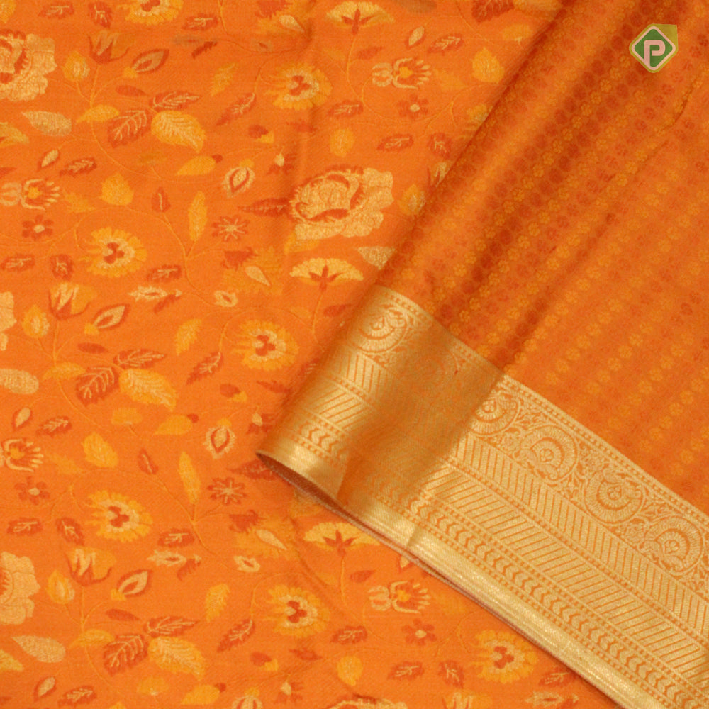 Tiger Orange Colour Zari With Meena Work Motifs Grand Soft Silks saree