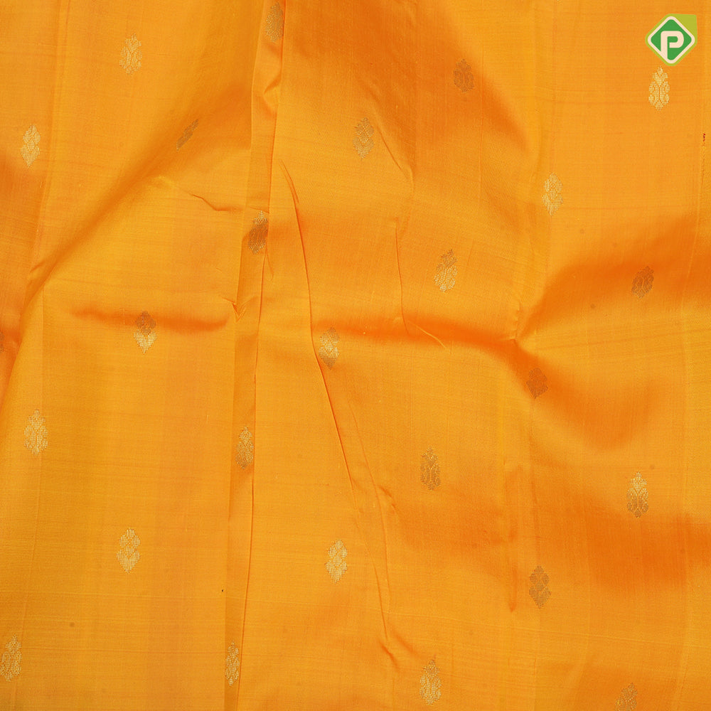 turmeric yellow gold zari fancy flower butta sage green gold zari diamond design one side border silk saree