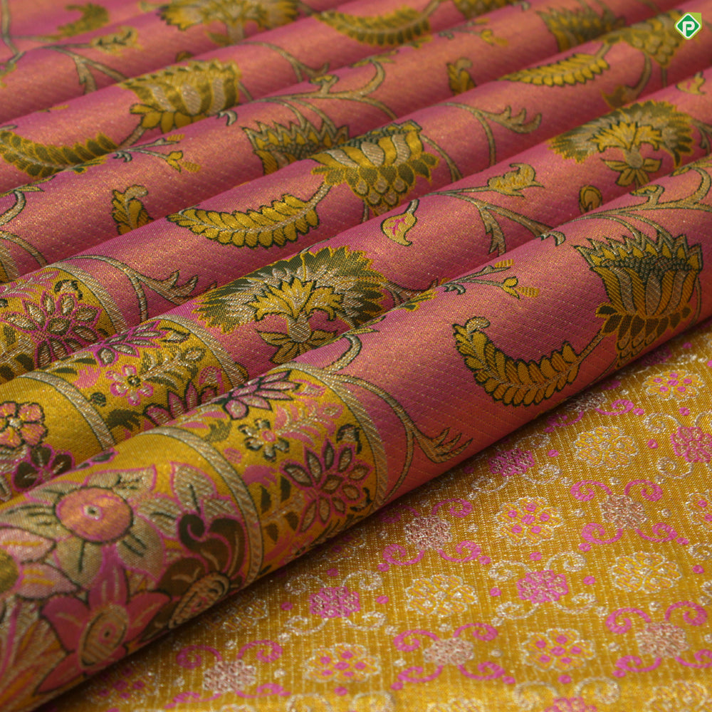 Bubble Cum Pink Big Floral Meena Work fancy Border Grand Tissue bridal Silks Saree