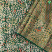 Peacock green Gold zari meena work design self gold zari sparrow border exclusive wedding silk saree
