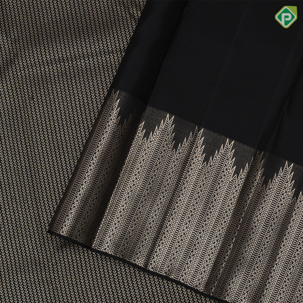 Luxury black gold zari thilagam stripes design self gold zari temple border luxury black silk saree