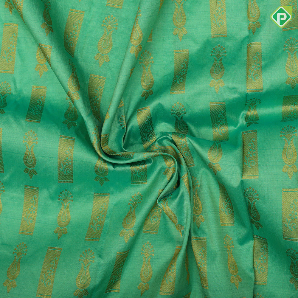 green gold zaricubes and fancy butta lines onion pink gold zari thilagam flower butta border pattu paavadai lehanka