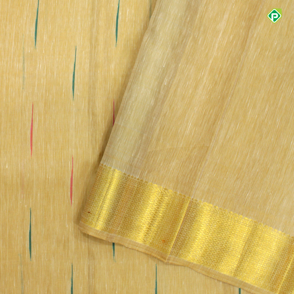 Beige Colour Small Rake Design Motifs Linen Silks Saree