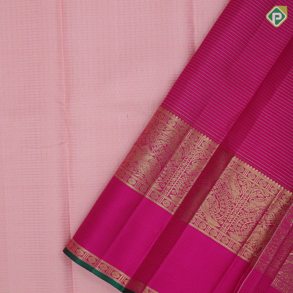 peach pink gold zari vairaoosi kattam rani pink gold zari double peacock arch design bentex border vintage silk saree