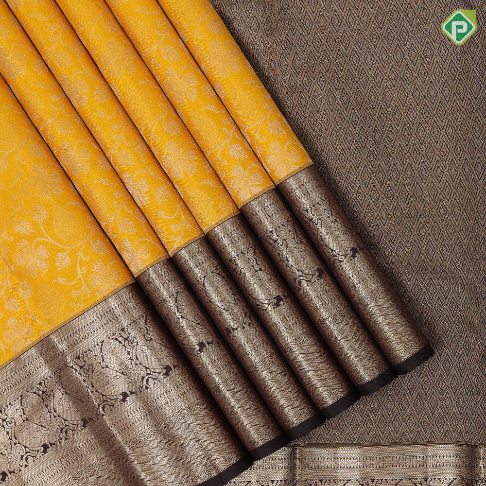 Mango silver zari grand floral design walnut silver gold zari peacock butta line border grand bridal silk saree