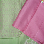 Pista green pink grand floral thread work design self silver zari meena work border trendy silk saree