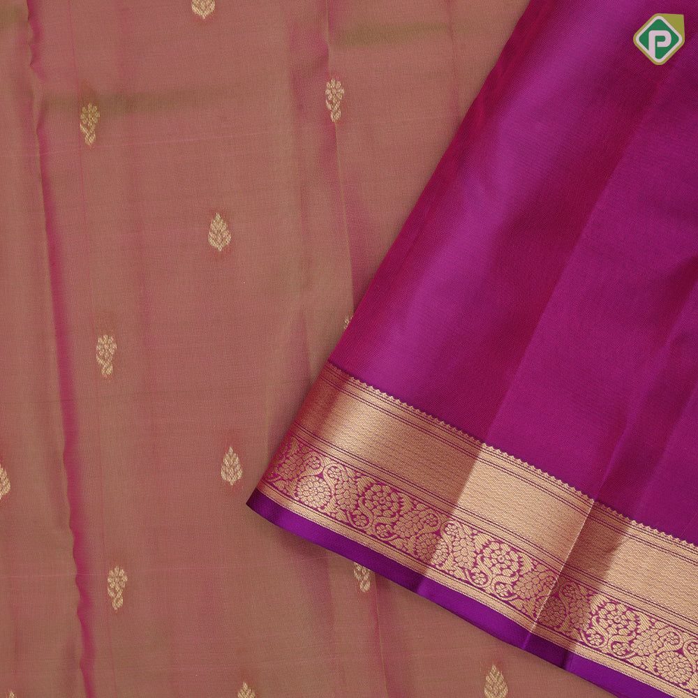 Manthulir Gold Zari Thilagam Flower Butta Design Pink Colour Floral Border Design Pure Mix Silk Saree