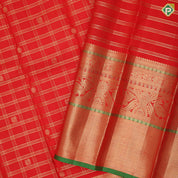 Chilly Red Gold Zari Checked Peacock Chagaram Design Self Peacock Mayilkan Border Design Traditional Silk Saree