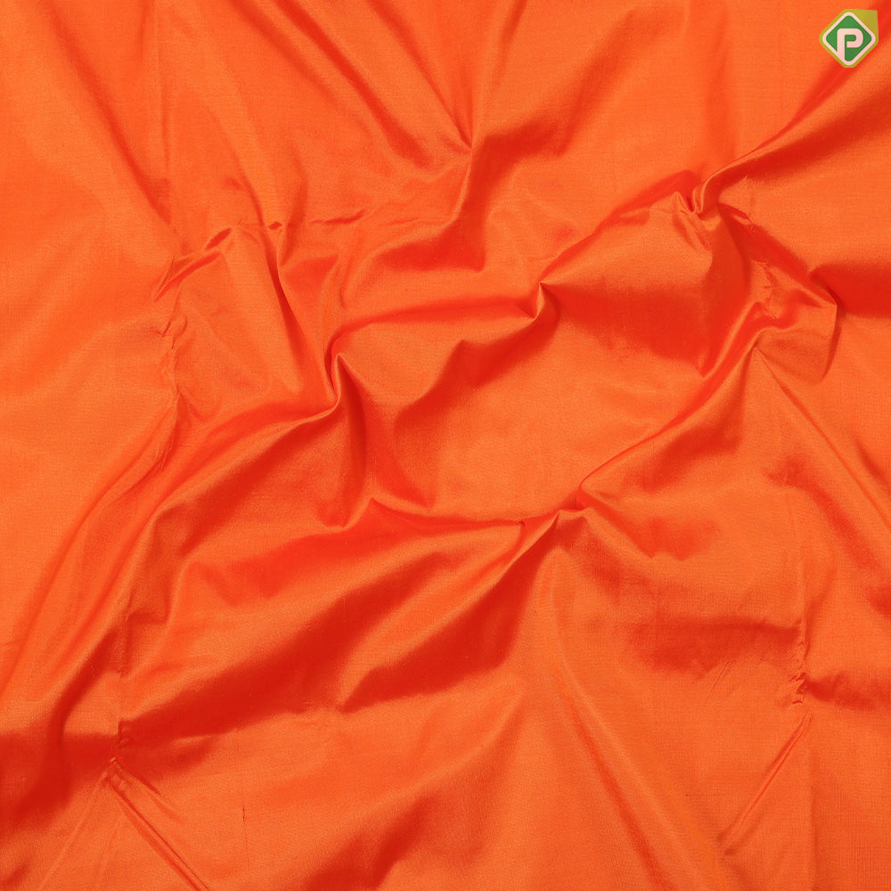 Fanta orange plain weaved design contrast sea blue gold zari mango butta temple border madisar 10 yard silk saree