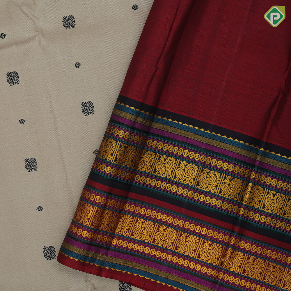 Gainsboro Thread Peacock Motif Design Dark Brown Peacock Border Design Traditional Silk Saree