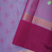 Lavender with silk pink fancy tread butta multi color mountain scenery design border trendy silk saree