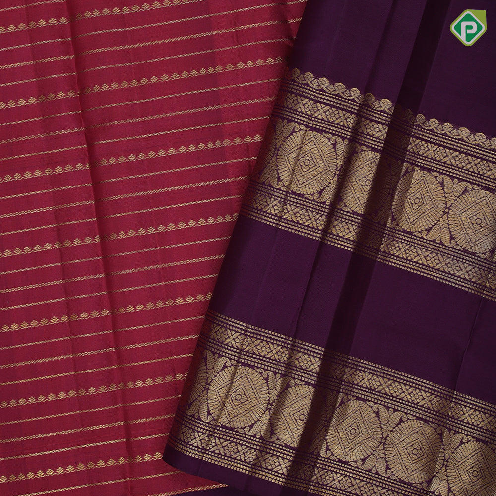 Magenta gold zari velthaari lines design purple gold zari round butta retta pattai border vintage silk saree