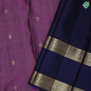Wild Berry Gold Zari Checked And Small Motif Royal Blue Peacock Border Design Traditional Silk Saree