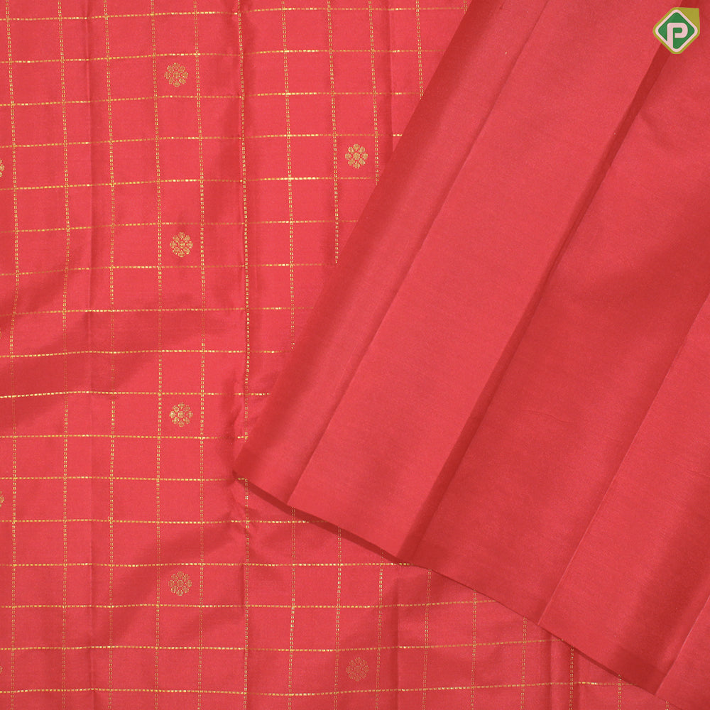 Chili Red Gold Zari With Thilagam Big Motif Border Traditional Silk Saree