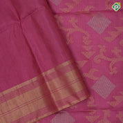 Pinkish orange silver gold zari diamond geometrical design self gold zari lines border soft silk saree