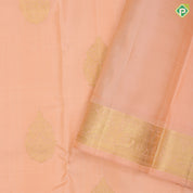 peach gold zari self designer thilagam butta self color gold zari elephant annam butta edge border traditional silk saree