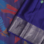 Indigo blue multi color feather design self color silver zari rangoli zig zag border trendy silk saree