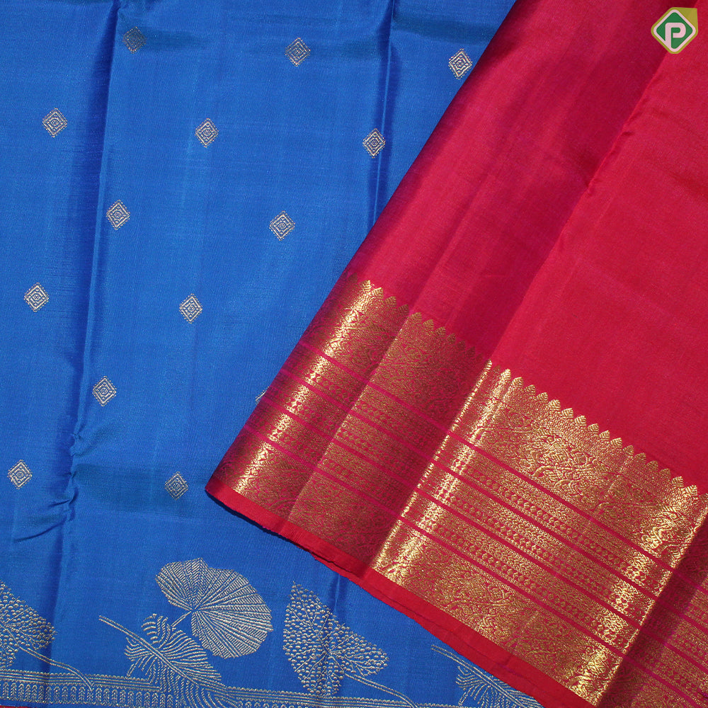 Royal Blue Silver Gold Zari Contrast Pink Multi Line Border Trendy Designer Silk Saree