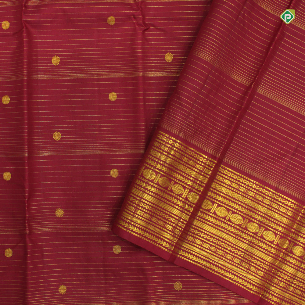 Maroon Red Small Vaira Oosi Lines With Flower Motifs Butta Traditional Koorai Silks Saree