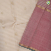 creamy sandal Self lines gold zari annam chakkaram butta three part onion pink rettapet high border traditional silk saree
