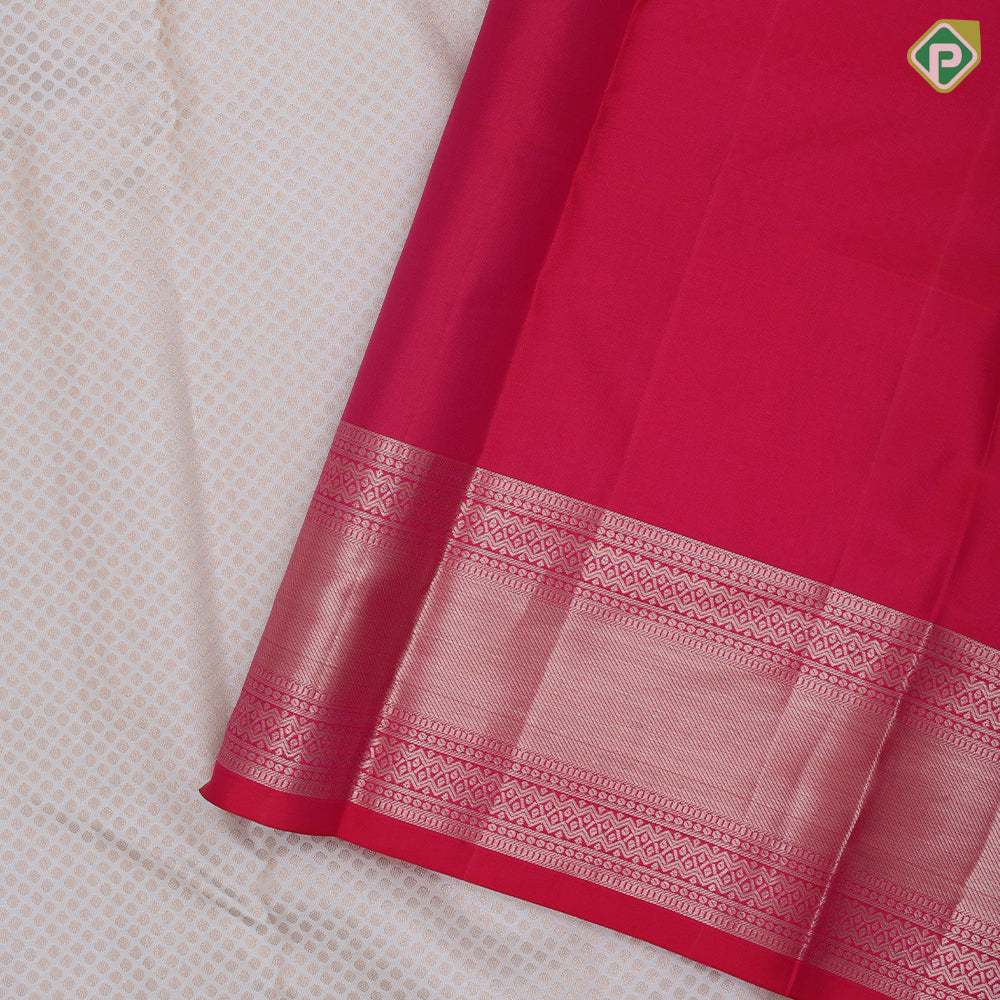 Cream White Gold Zari Brocade Design Rani Pink Pallaku Bavanji Border Design traditional Silk Saree