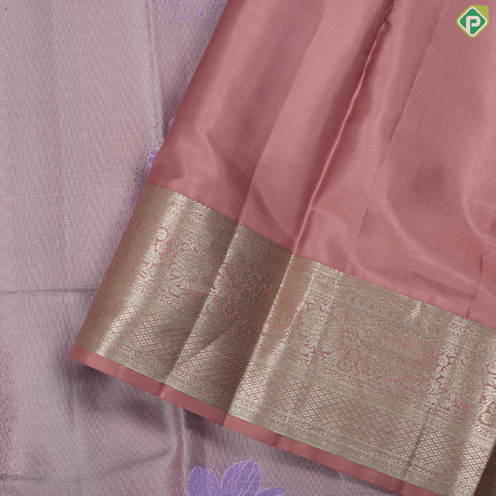 Light Lavender flowers thread work design onion pink god zari rangoli border trendy silk saree