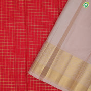 Chilly red gold zari kattam checks peach cream gold zari grand design butta border traditional silk saree